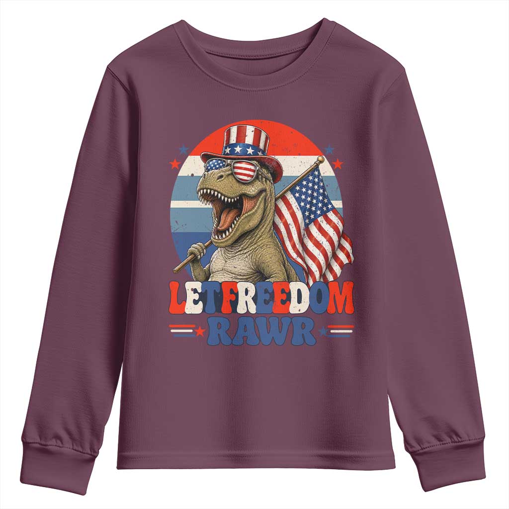 Red White Blue Dinosaur Pride Youth Sweatshirt Let Freedom Rawr