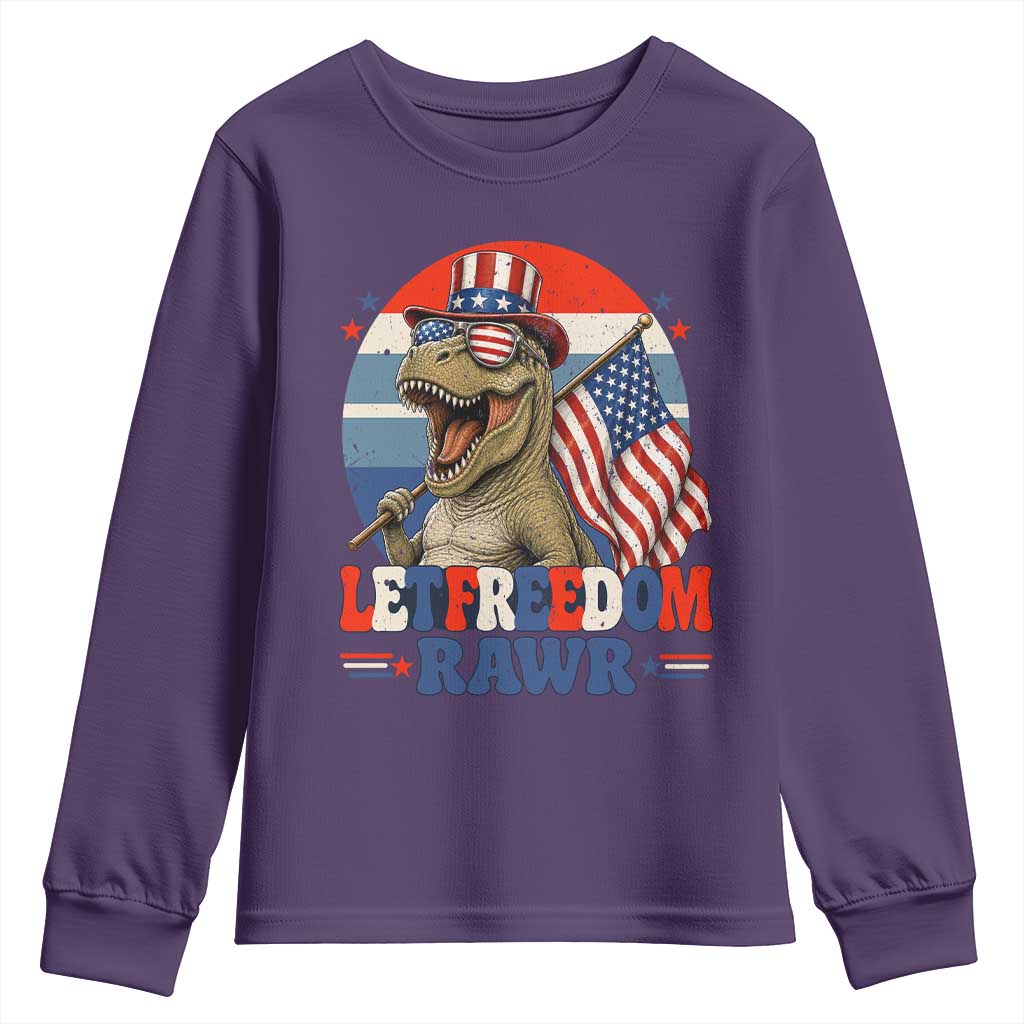 Red White Blue Dinosaur Pride Youth Sweatshirt Let Freedom Rawr