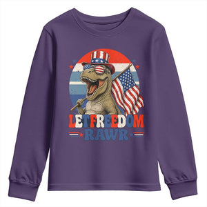 Red White Blue Dinosaur Pride Youth Sweatshirt Let Freedom Rawr