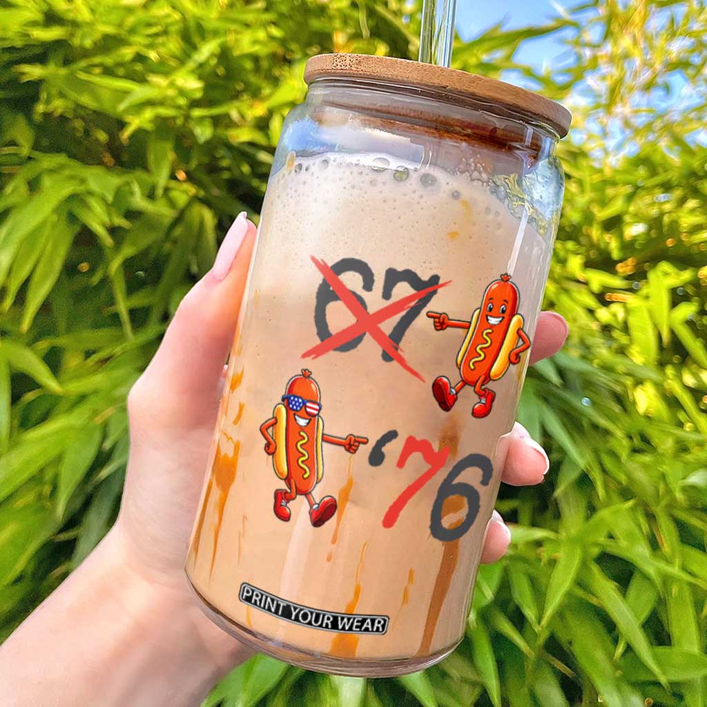 Funny 67 Meme Hot Dog Lover Glass Can USA 250 BBQ Celebration