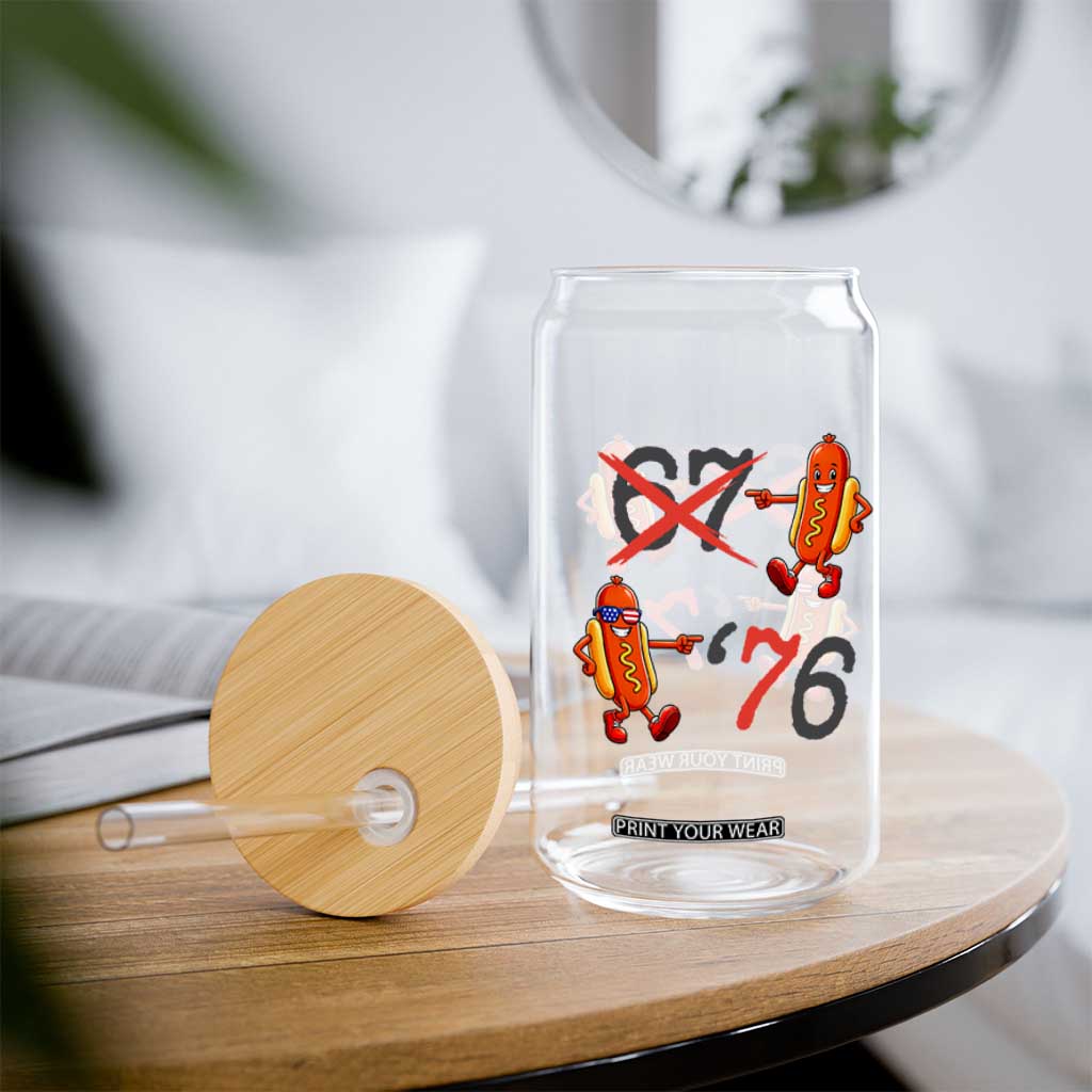 Funny 67 Meme Hot Dog Lover Glass Can USA 250 BBQ Celebration