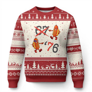 Funny 67 Meme Hot Dog Lover Ugly Christmas Sweater USA 250 BBQ Celebration