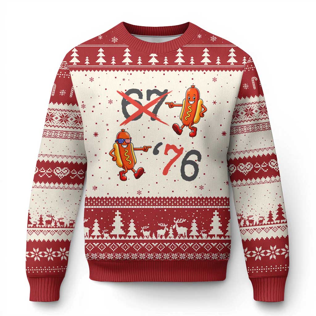 Funny 67 Meme Hot Dog Lover Ugly Christmas Sweater USA 250 BBQ Celebration TS12 Beige Red Print Your Wear