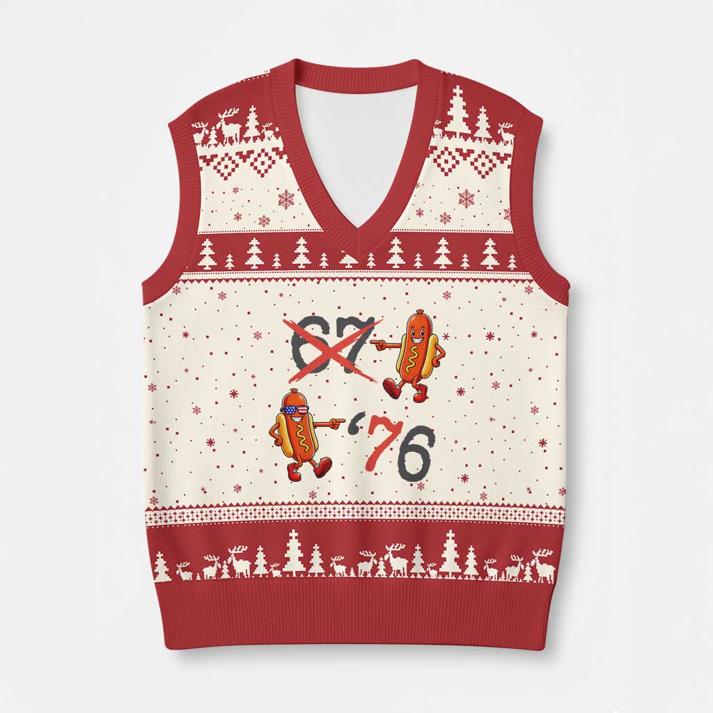 Funny 67 Meme Hot Dog Lover V-Neck Knit Sweater Vest USA 250 BBQ Celebration