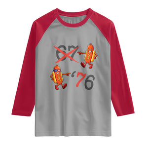 Funny 67 Meme Hot Dog Lover Raglan Shirt USA 250 BBQ Celebration TS12 Sport Gray Red Print Your Wear