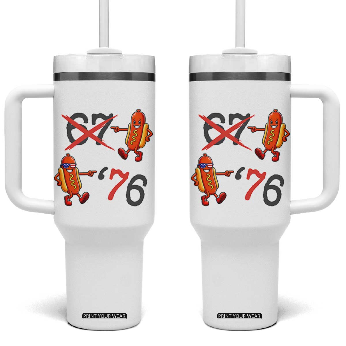 Funny 67 Meme Hot Dog Lover Tumbler With Handle USA 250 BBQ Celebration TS12 One Size: 40 oz White Print Your Wear