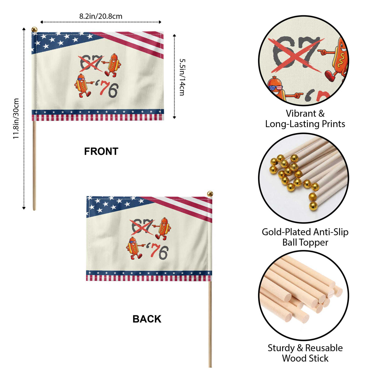 Funny 67 Meme Hot Dog Lover Patriotic Handheld Flag USA 250 BBQ Celebration
