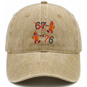 Funny 67 Meme Hot Dog Lover Washed Cotton Baseball Cap USA 250 BBQ Celebration