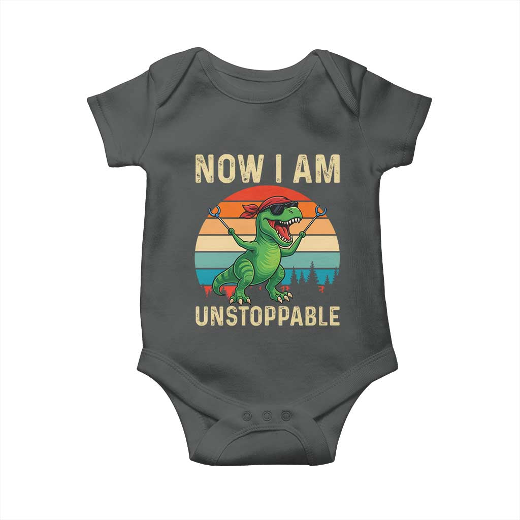 Now I Am Unstoppable Baby Onesie Funny Mama Saurus Dinosaur TS12 Dark Heather Print Your Wear