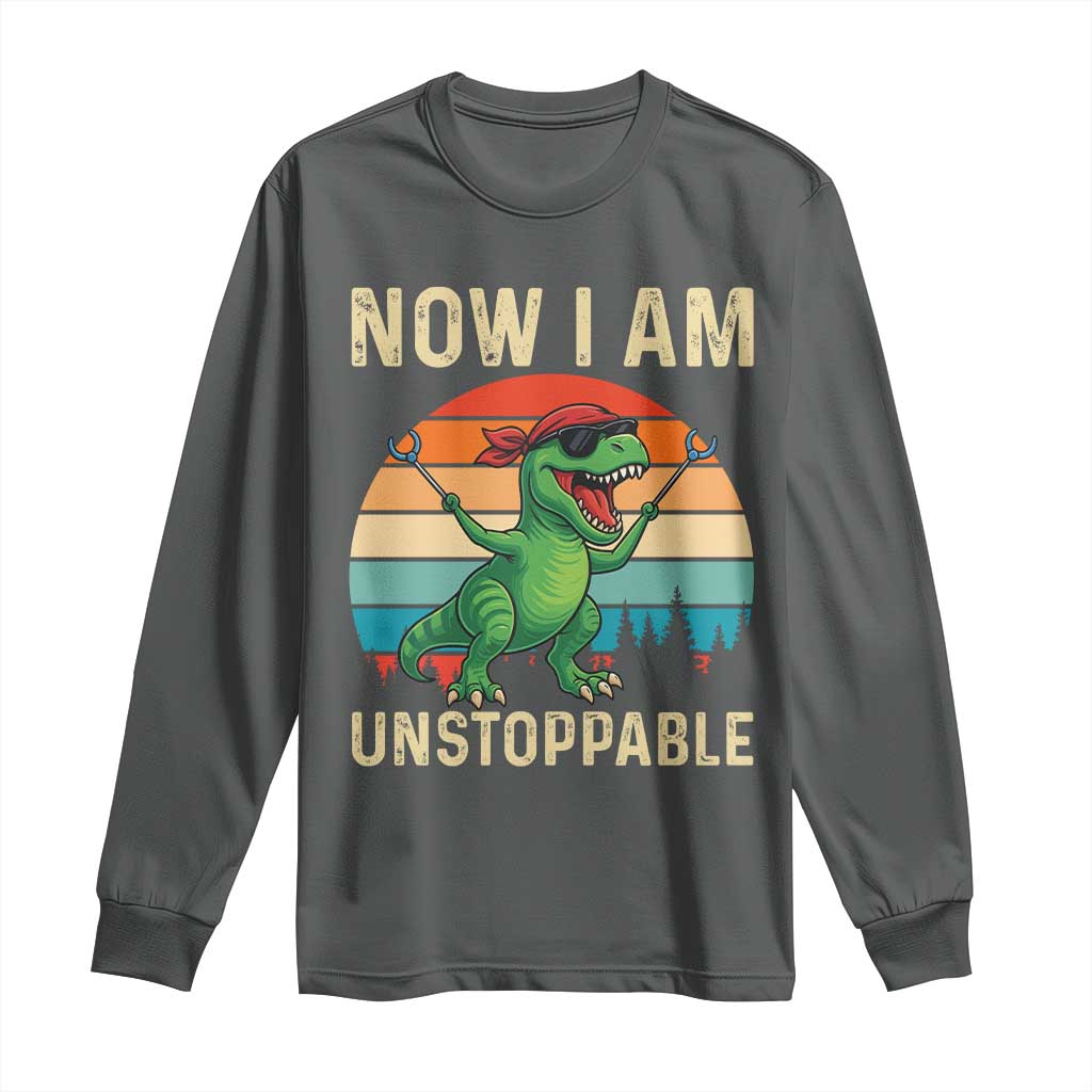Now I Am Unstoppable Long Sleeve Shirt Funny Mama Saurus Dinosaur TS12 Dark Heather Print Your Wear