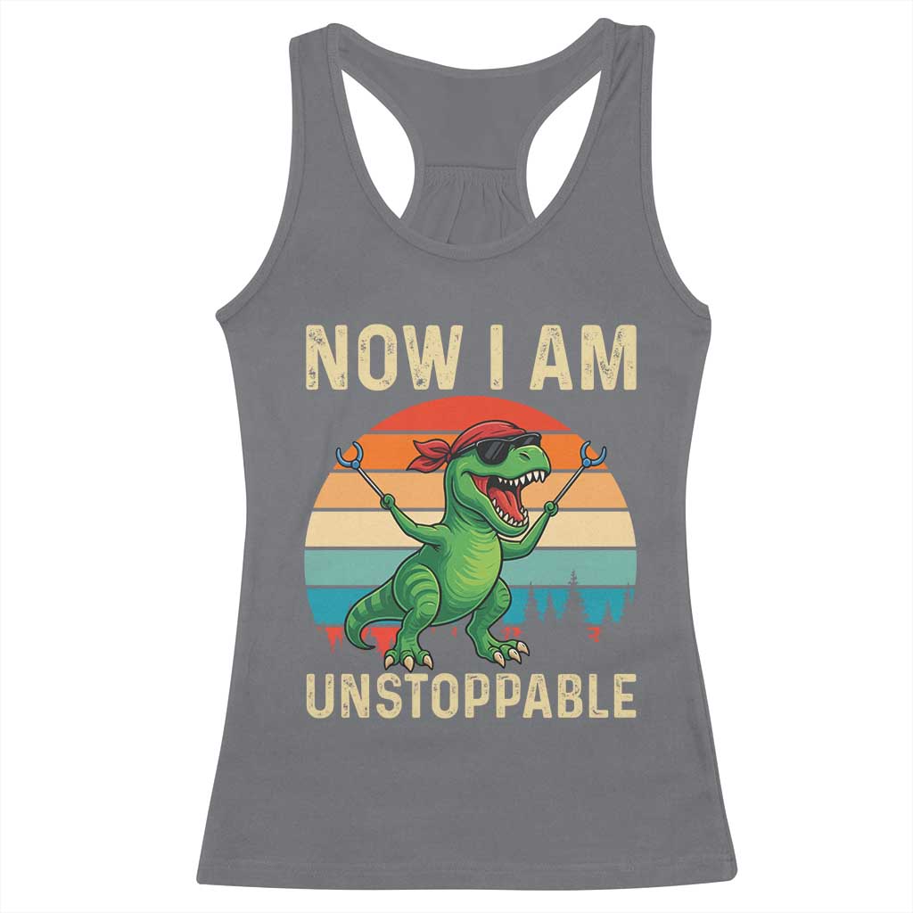 Now I Am Unstoppable Racerback Tank Top Funny Mama Saurus Dinosaur TS12 Charcoal Print Your Wear