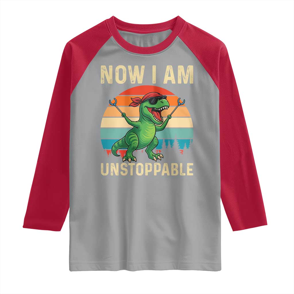 Now I Am Unstoppable Raglan Shirt Funny Mama Saurus Dinosaur TS12 Sport Gray Red Print Your Wear