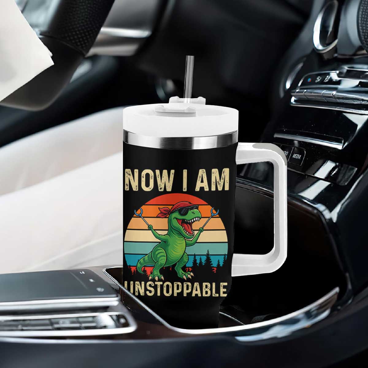 Now I Am Unstoppable Tumbler With Handle Funny Mama Saurus Dinosaur TS12 Print Your Wear