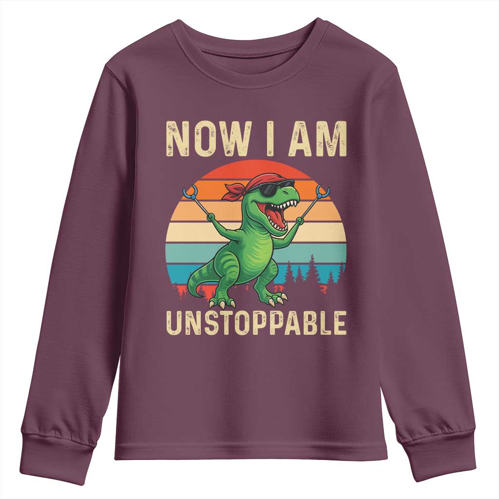 Now I Am Unstoppable Youth Sweatshirt Funny Mama Saurus Dinosaur TS12 Maroon Print Your Wear