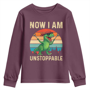 Now I Am Unstoppable Youth Sweatshirt Funny Mama Saurus Dinosaur TS12 Maroon Print Your Wear