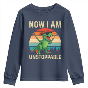 Now I Am Unstoppable Youth Sweatshirt Funny Mama Saurus Dinosaur TS12 Navy Print Your Wear