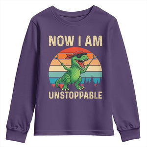 Now I Am Unstoppable Youth Sweatshirt Funny Mama Saurus Dinosaur TS12 Purple Print Your Wear