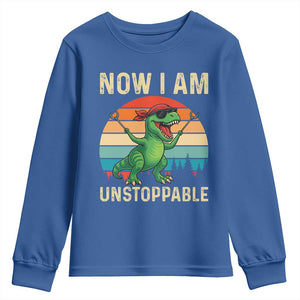 Now I Am Unstoppable Youth Sweatshirt Funny Mama Saurus Dinosaur TS12 Royal Blue Print Your Wear