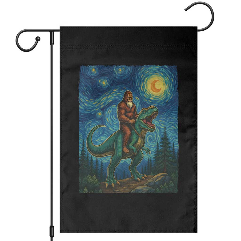 Bigfoot Dinosaur Garden Flag Funny Prehistoric Starry Night Van Gogh TS12 Black Print Your Wear