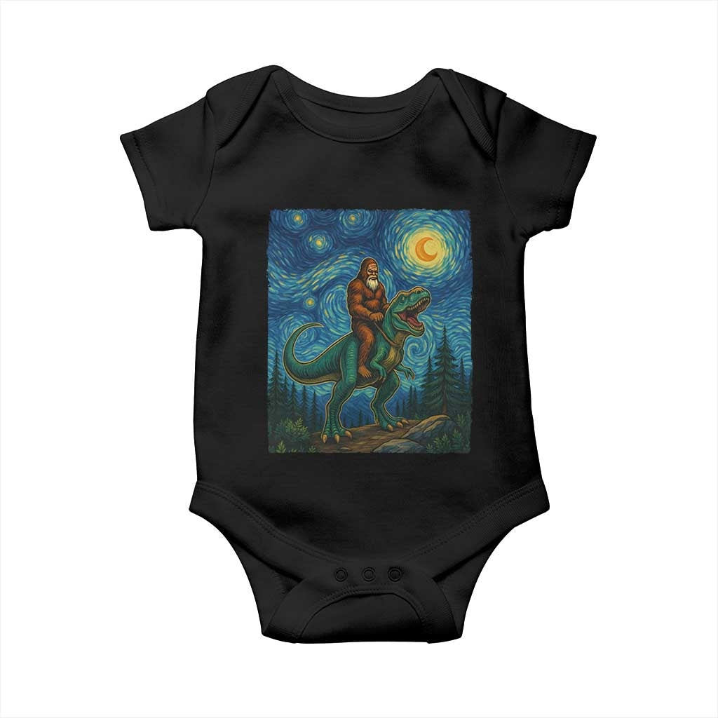 Bigfoot Dinosaur Baby Onesie Funny Prehistoric Starry Night Van Gogh TS12 Black Print Your Wear