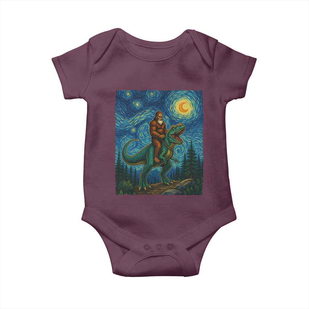 Bigfoot Dinosaur Baby Onesie Funny Prehistoric Starry Night Van Gogh TS12 Maroon Print Your Wear