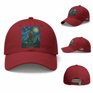 Bigfoot Dinosaur Baseball Cap Funny Prehistoric Starry Night Van Gogh TS12 Baseball Cap Universal Fit Cherry Red Print Your Wear