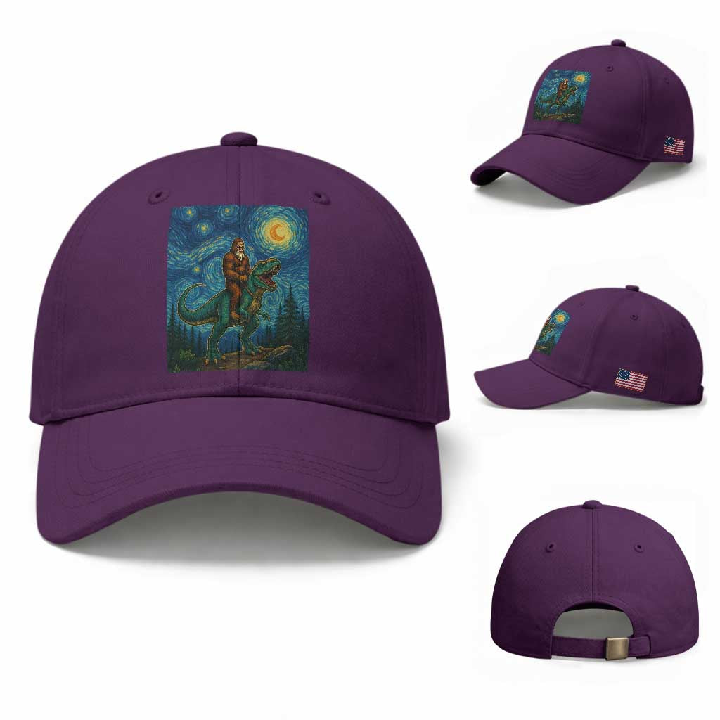 Bigfoot Dinosaur Baseball Cap Funny Prehistoric Starry Night Van Gogh TS12 Baseball Cap Universal Fit Purple Print Your Wear