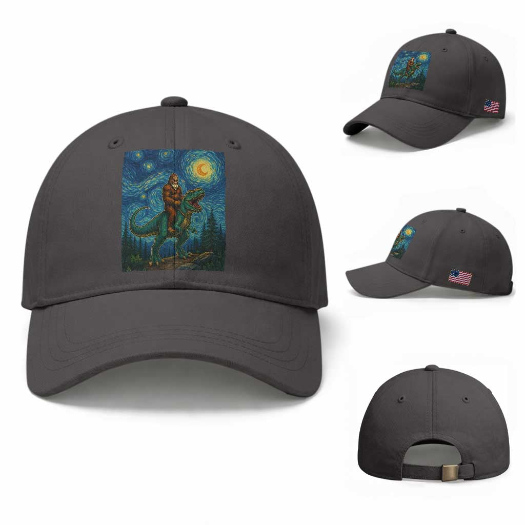 Bigfoot Dinosaur Baseball Cap Funny Prehistoric Starry Night Van Gogh TS12 Baseball Cap Universal Fit Dark Gray Print Your Wear