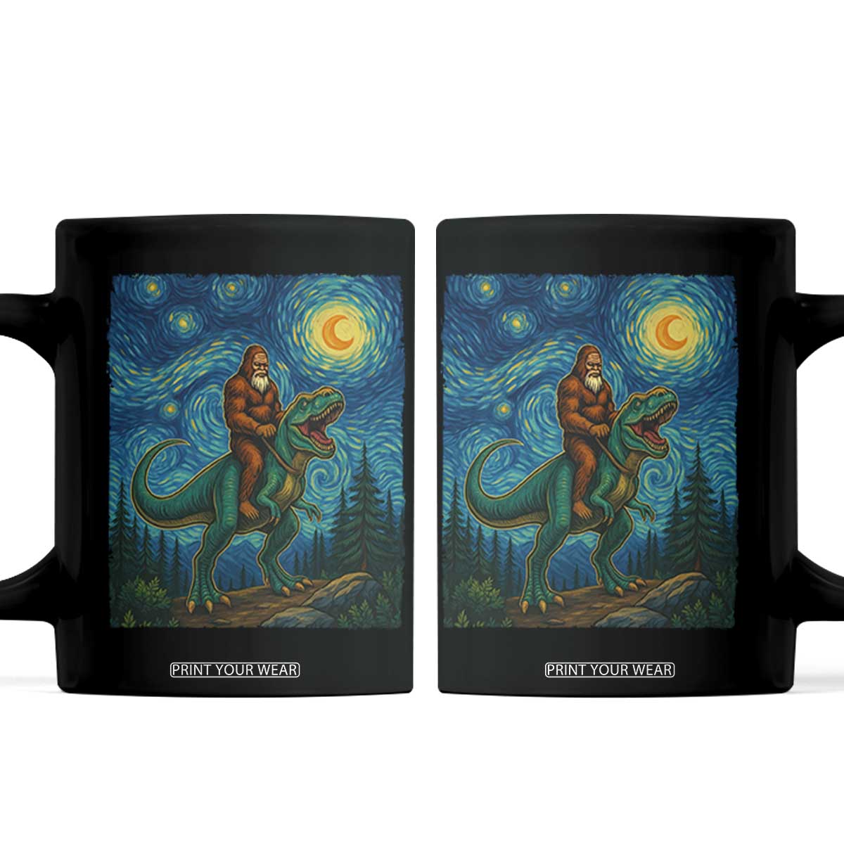 Bigfoot Dinosaur Coffee Mug Funny Prehistoric Starry Night Van Gogh TS12 Black Print Your Wear