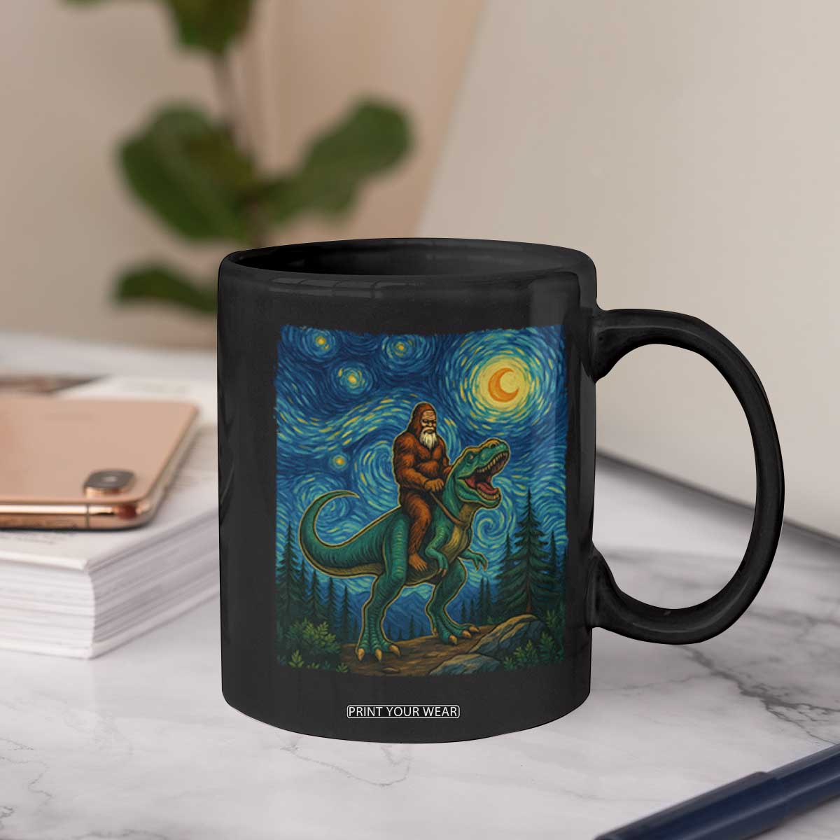 Bigfoot Dinosaur Coffee Mug Funny Prehistoric Starry Night Van Gogh TS12 Print Your Wear