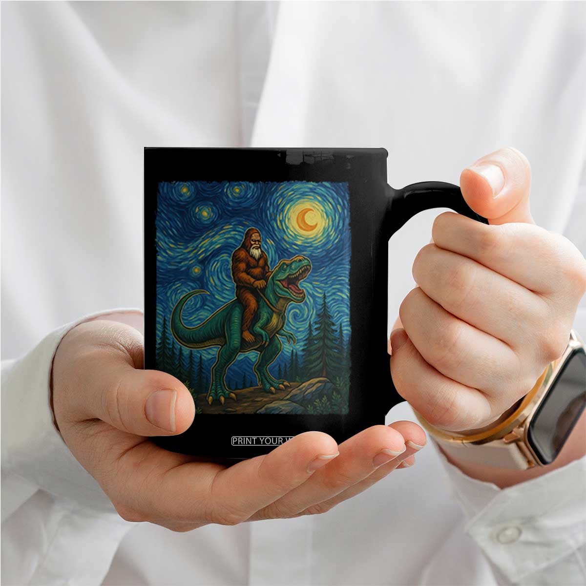 Bigfoot Dinosaur Coffee Mug Funny Prehistoric Starry Night Van Gogh TS12 Print Your Wear