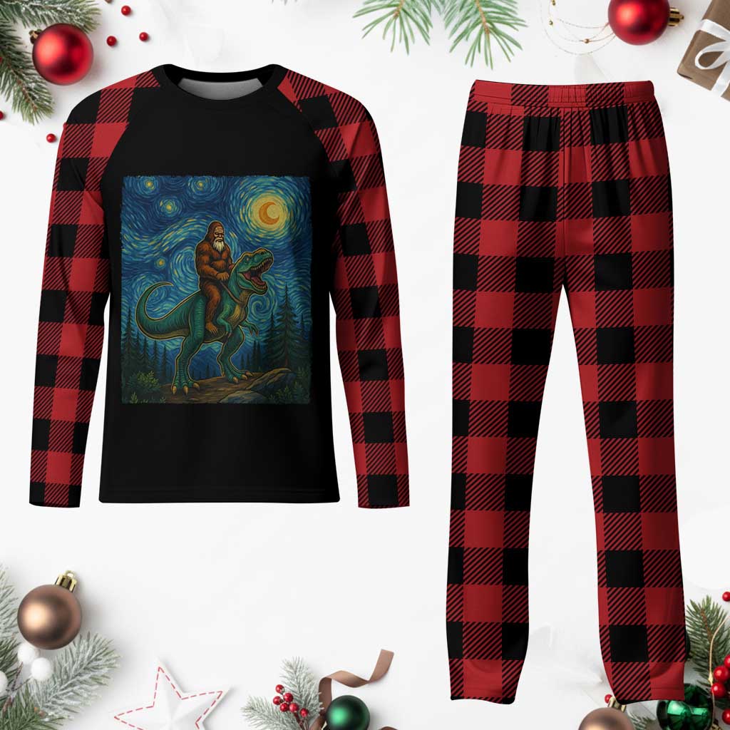 Bigfoot Dinosaur Plaid Pajama Set Funny Prehistoric Starry Night Van Gogh TS12 Buffalo Plaid Print Your Wear