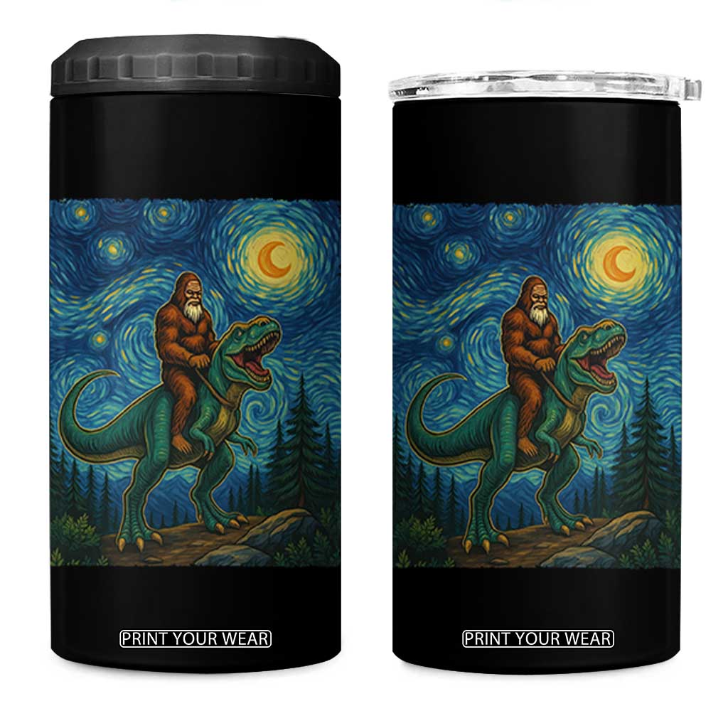 Bigfoot Dinosaur 4 in 1 Can Cooler Tumbler Funny Prehistoric Starry Night Van Gogh TS12 One Size: 16 oz Black Print Your Wear