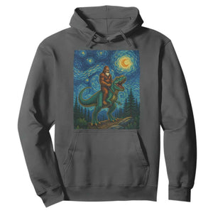 Bigfoot Dinosaur Hoodie Funny Prehistoric Starry Night Van Gogh TS12 Dark Heather Print Your Wear