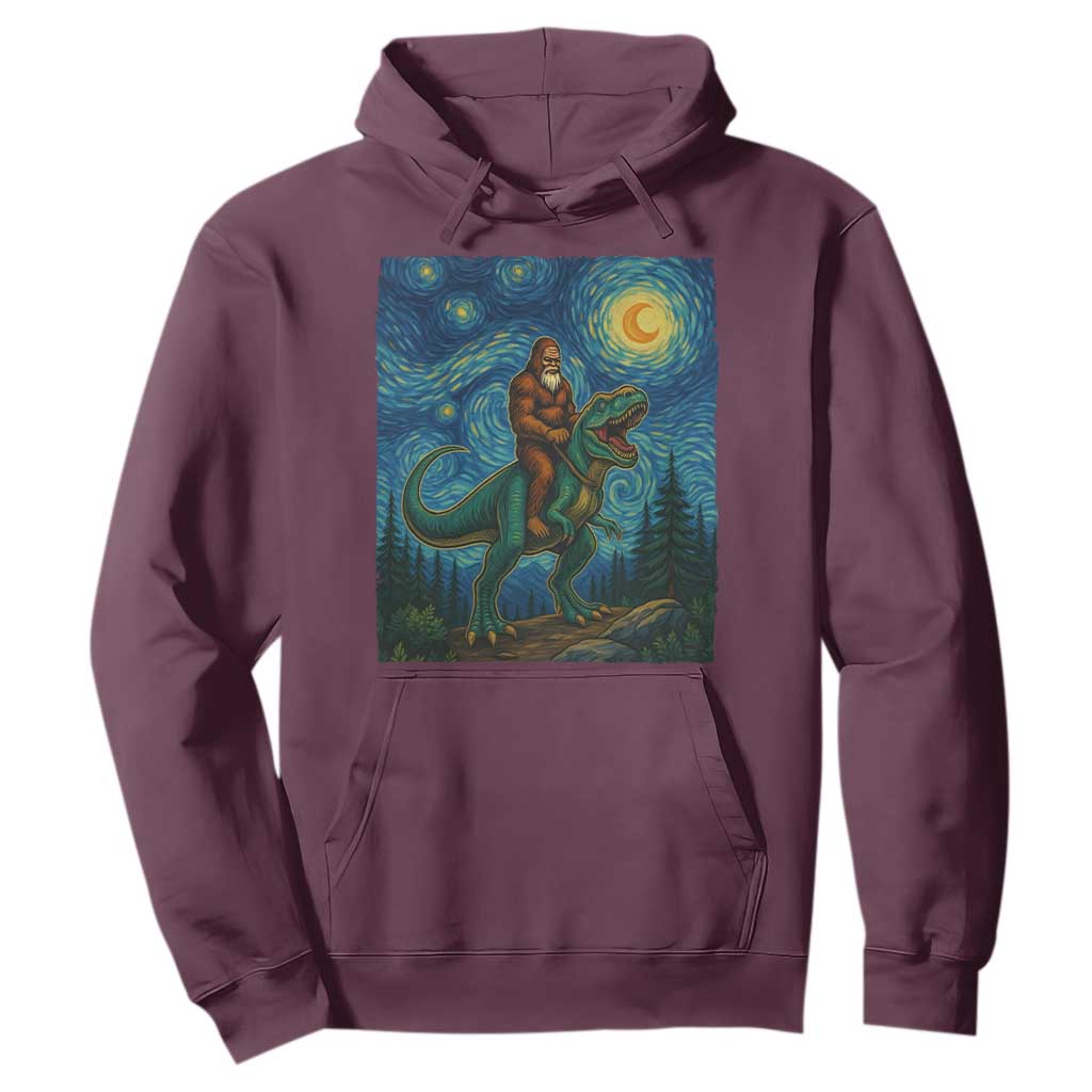 Bigfoot Dinosaur Hoodie Funny Prehistoric Starry Night Van Gogh TS12 Maroon Print Your Wear