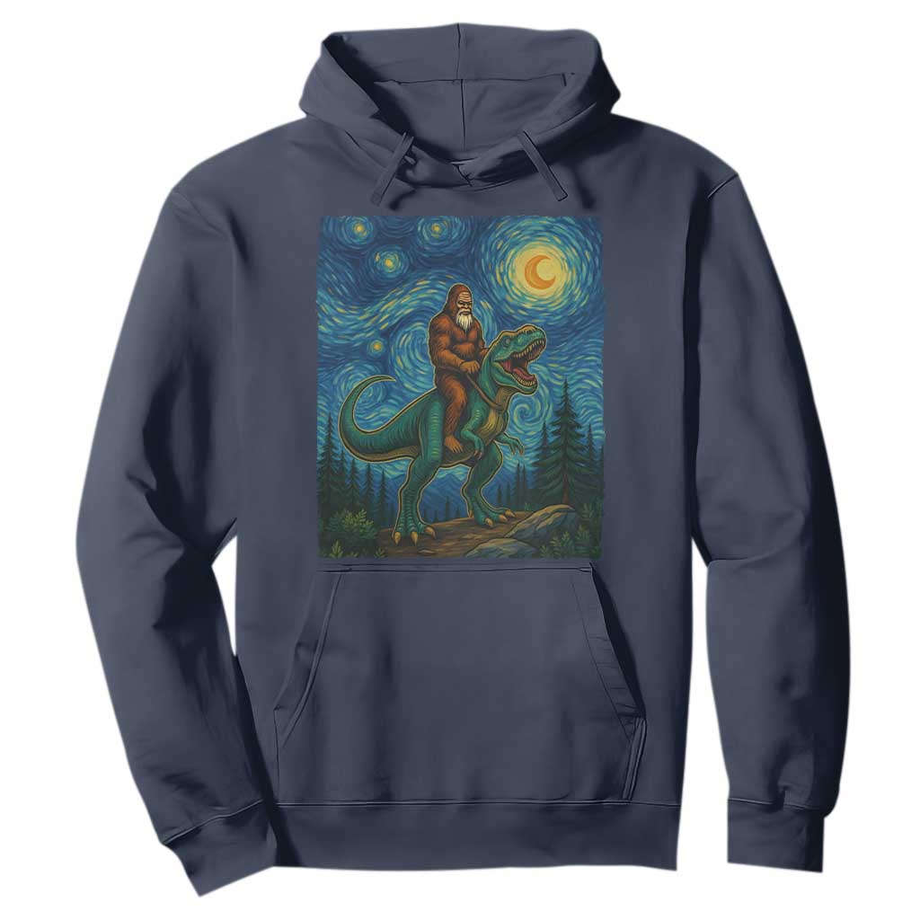 Bigfoot Dinosaur Hoodie Funny Prehistoric Starry Night Van Gogh TS12 Navy Print Your Wear