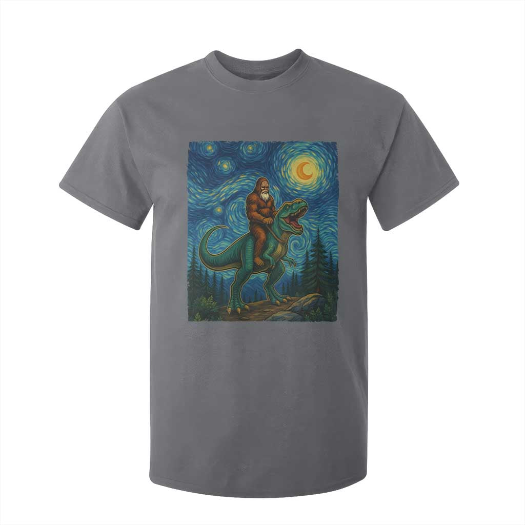 Bigfoot Dinosaur T Shirt For Kid Funny Prehistoric Starry Night Van Gogh TS12 Charcoal Print Your Wear