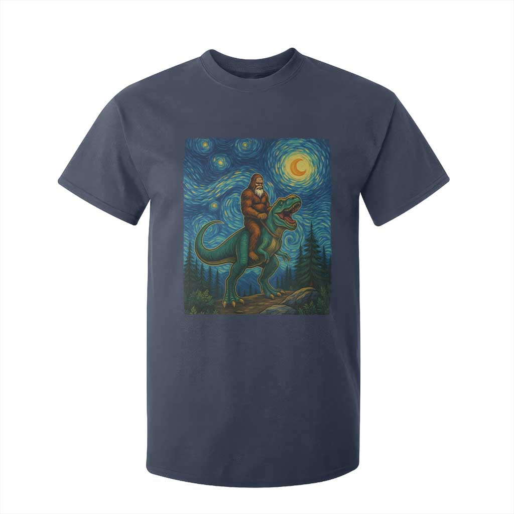 Bigfoot Dinosaur T Shirt For Kid Funny Prehistoric Starry Night Van Gogh TS12 Navy Print Your Wear