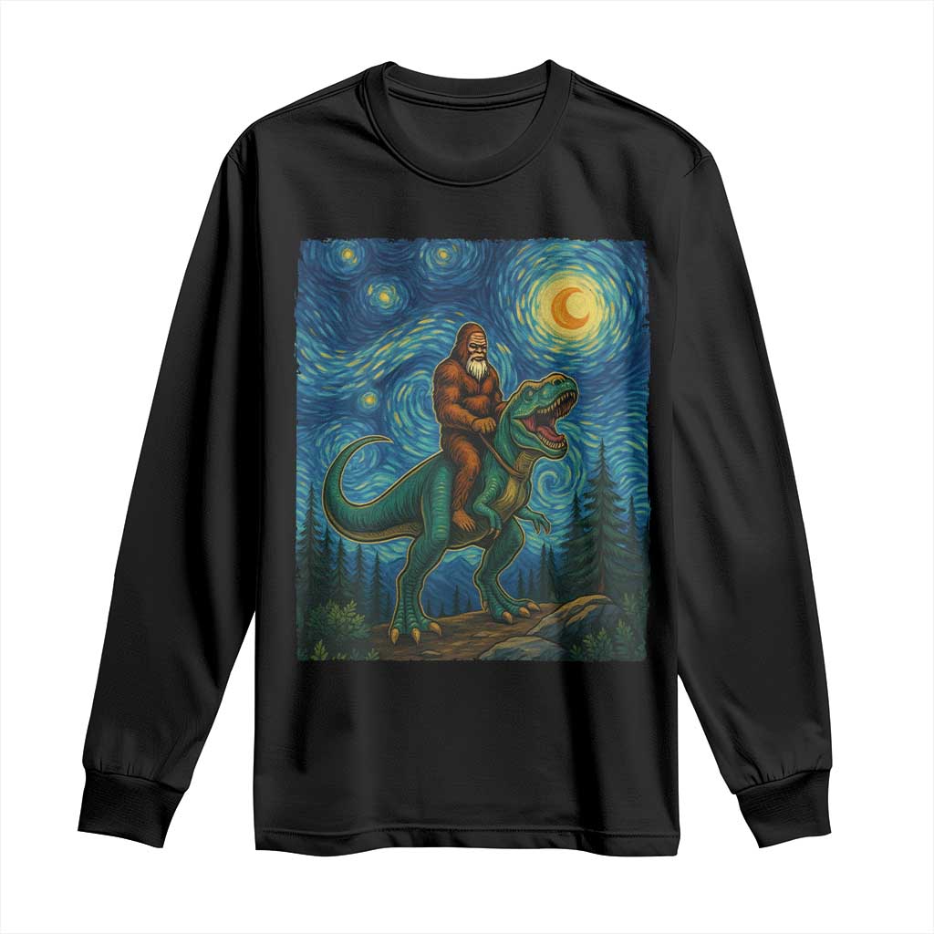 Bigfoot Dinosaur Long Sleeve Shirt Funny Prehistoric Starry Night Van Gogh TS12 Black Print Your Wear