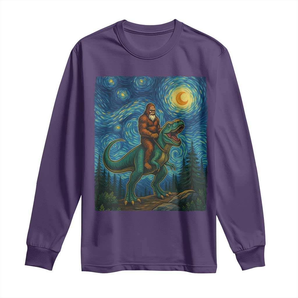Bigfoot Dinosaur Long Sleeve Shirt Funny Prehistoric Starry Night Van Gogh TS12 Purple Print Your Wear