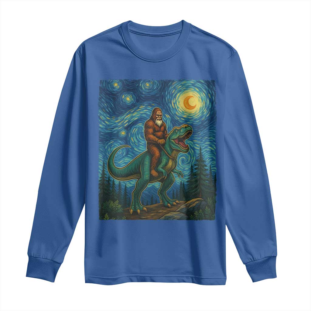 Bigfoot Dinosaur Long Sleeve Shirt Funny Prehistoric Starry Night Van Gogh TS12 Royal Blue Print Your Wear