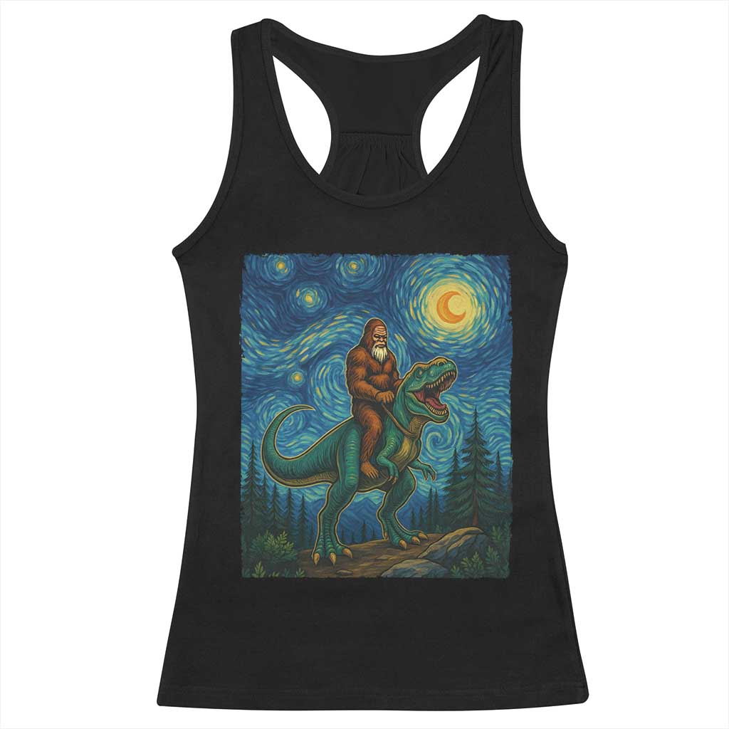 Bigfoot Dinosaur Racerback Tank Top Funny Prehistoric Starry Night Van Gogh TS12 Black Print Your Wear