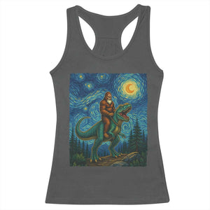Bigfoot Dinosaur Racerback Tank Top Funny Prehistoric Starry Night Van Gogh TS12 Dark Heather Print Your Wear