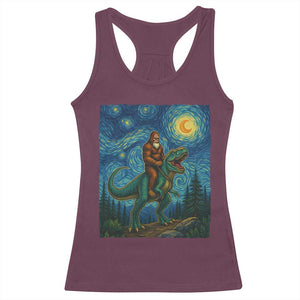 Bigfoot Dinosaur Racerback Tank Top Funny Prehistoric Starry Night Van Gogh TS12 Maroon Print Your Wear