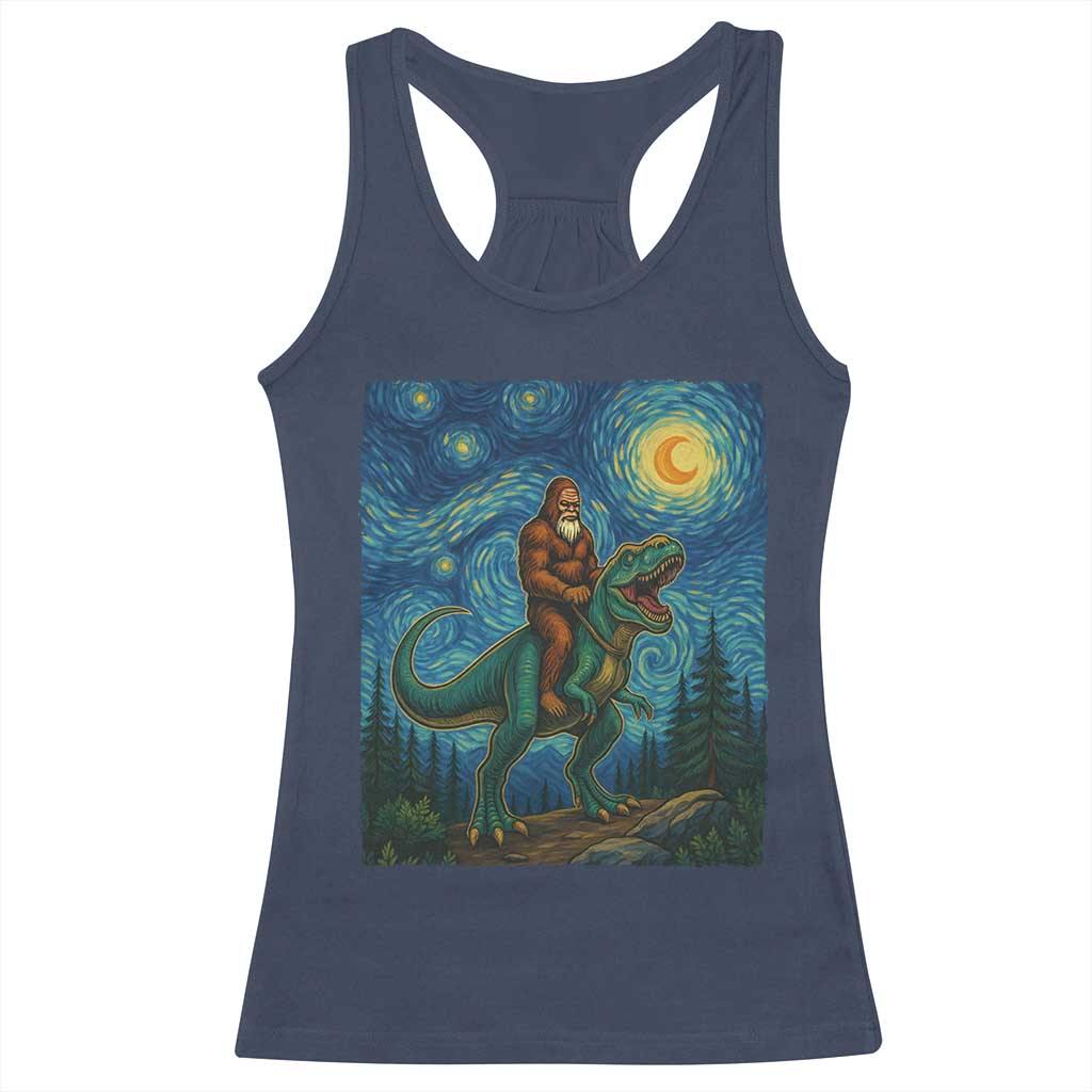 Bigfoot Dinosaur Racerback Tank Top Funny Prehistoric Starry Night Van Gogh TS12 Navy Print Your Wear