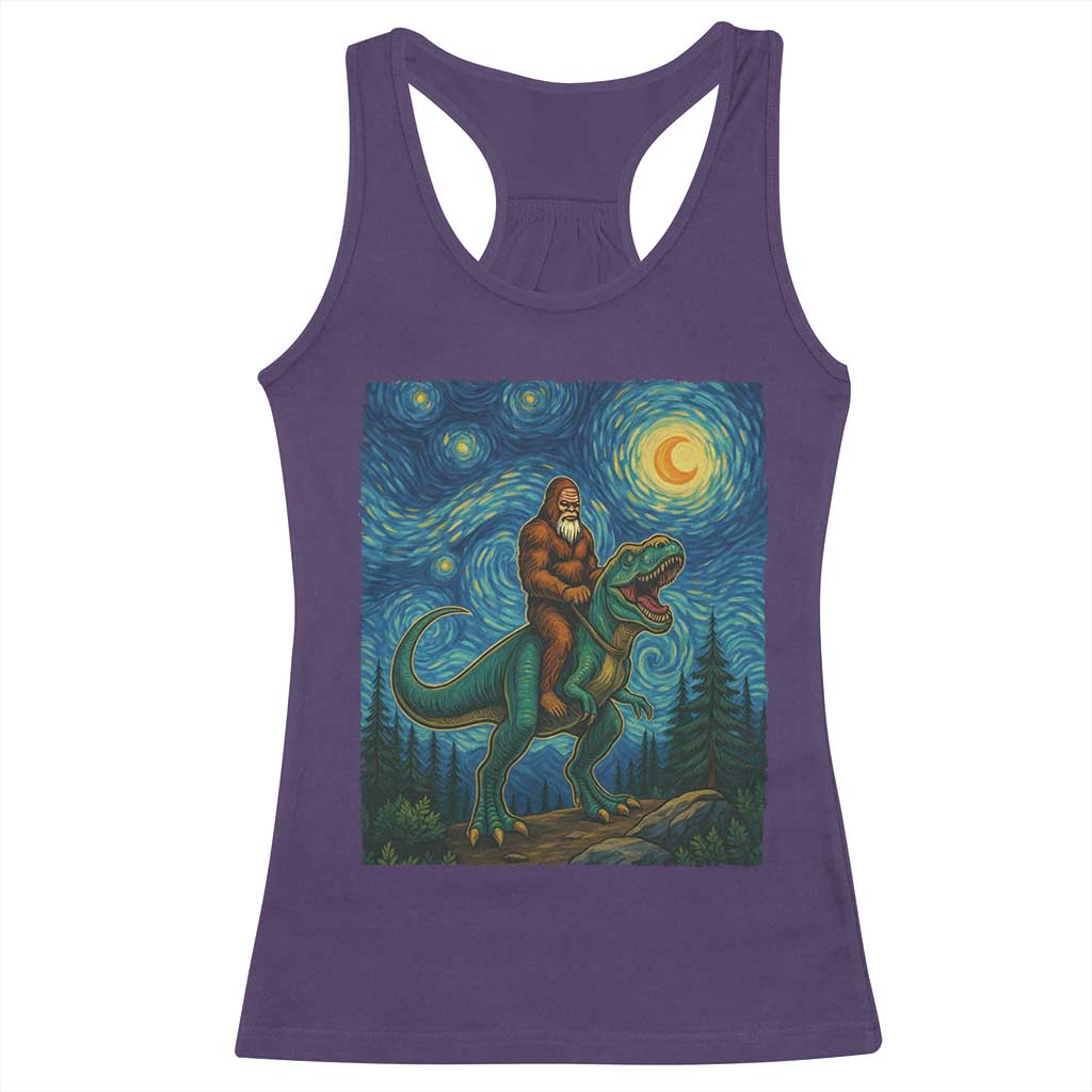 Bigfoot Dinosaur Racerback Tank Top Funny Prehistoric Starry Night Van Gogh TS12 Purple Print Your Wear