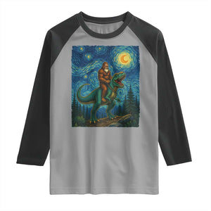 Bigfoot Dinosaur Raglan Shirt Funny Prehistoric Starry Night Van Gogh TS12 Sport Gray Black Print Your Wear