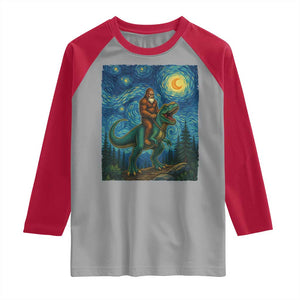 Bigfoot Dinosaur Raglan Shirt Funny Prehistoric Starry Night Van Gogh TS12 Sport Gray Red Print Your Wear