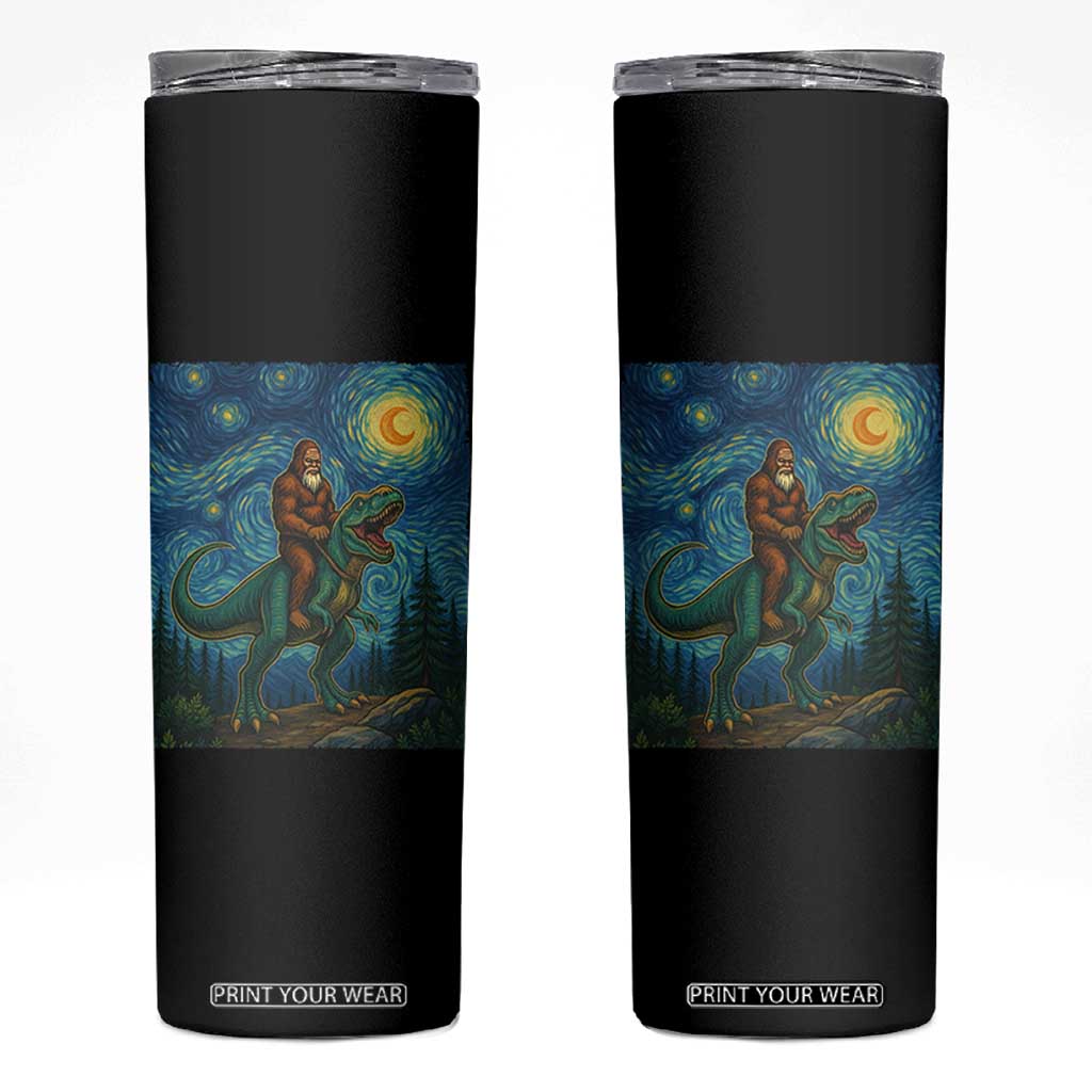 Bigfoot Dinosaur Skinny Tumbler Funny Prehistoric Starry Night Van Gogh TS12 Black Print Your Wear