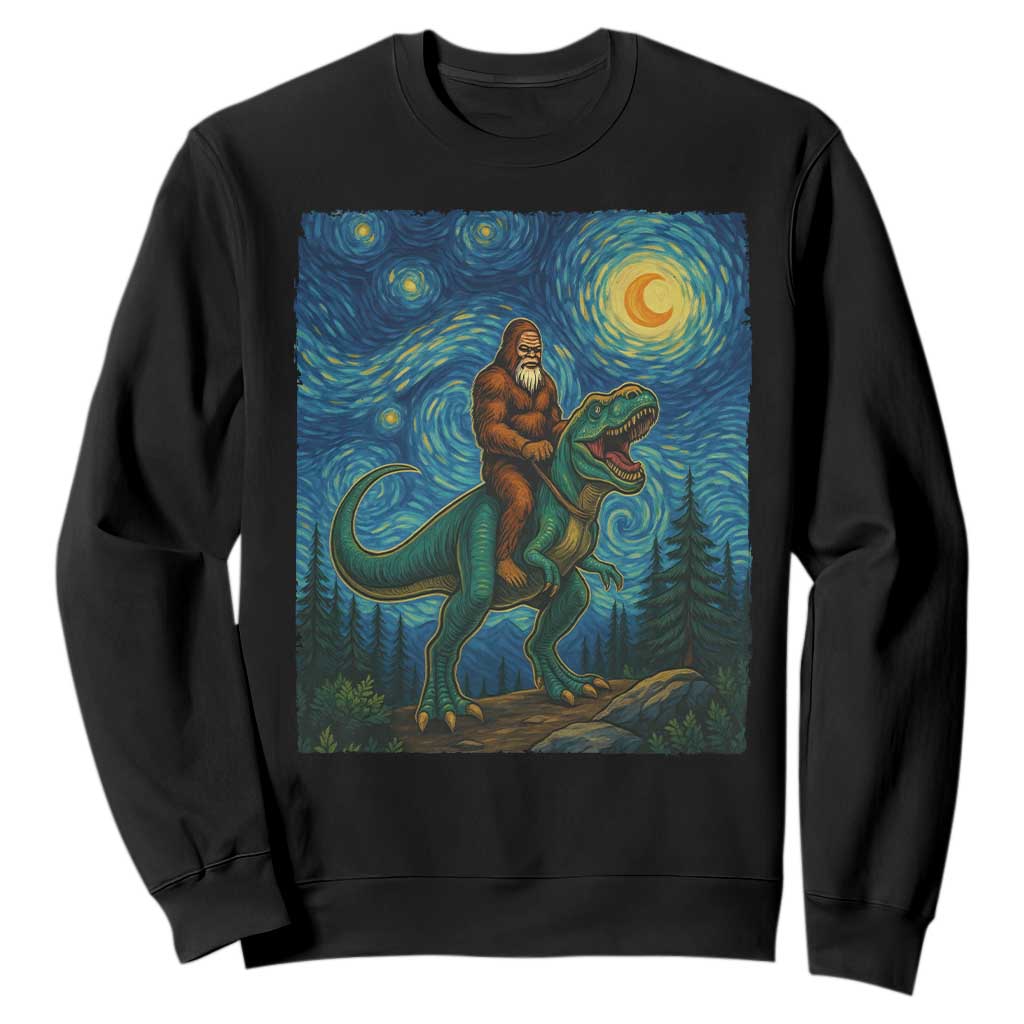 Bigfoot Dinosaur Sweatshirt Funny Prehistoric Starry Night Van Gogh TS12 Black Print Your Wear